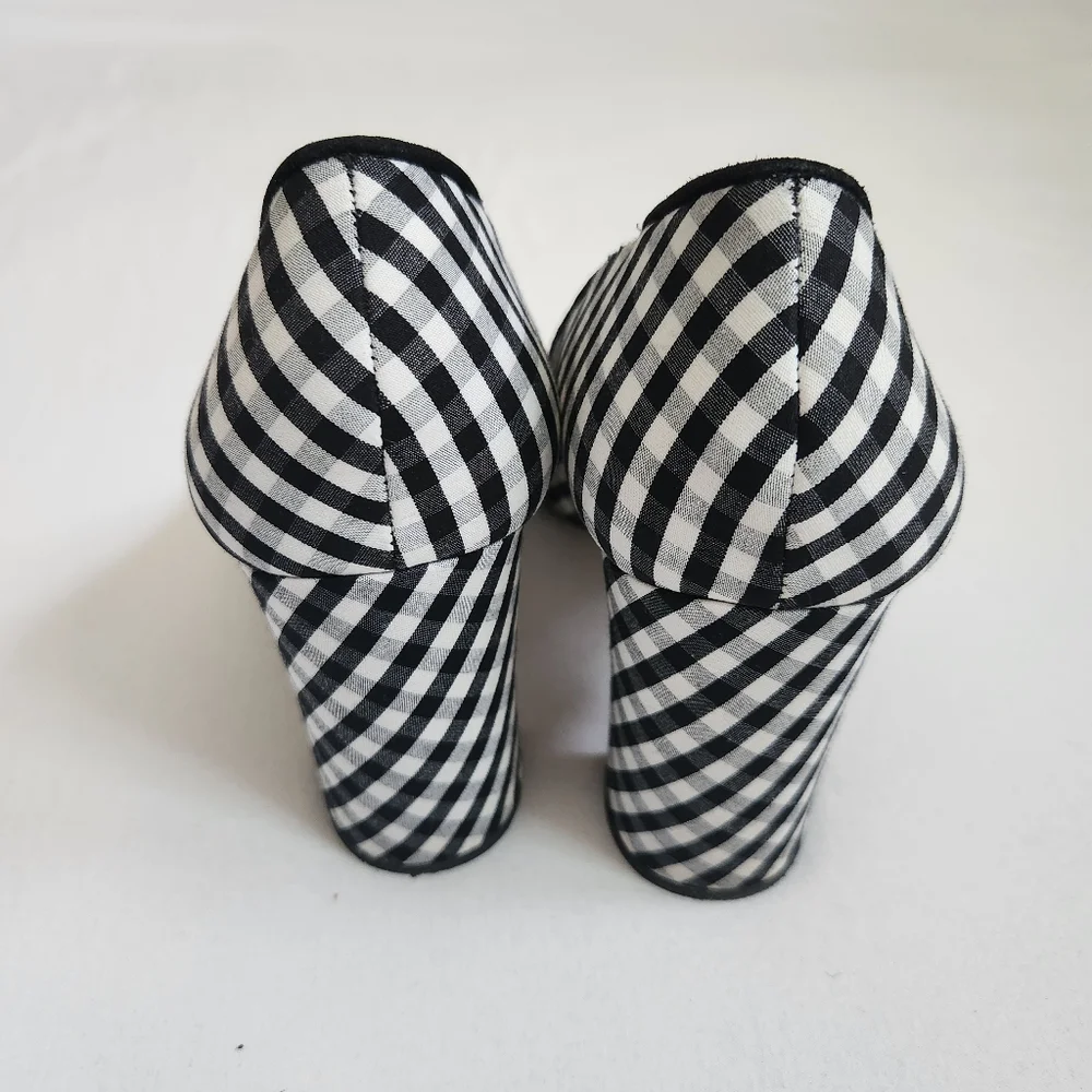 Ann Taylor gingham block heel‎ pumps heels shoes black white round toe 8.5